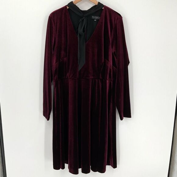 Eloquii Dresses & Skirts - Eloquii‎ Studio Velvet Fit & Flare Dress Long Sleeve Knee Length Maroon Women 24